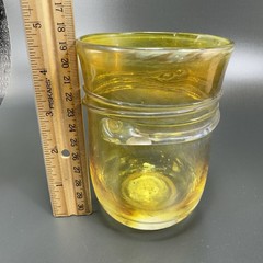 1984 Hand Blown Art Glass Single Tumbler Cup Yellow Opalescent Signed Jalitha