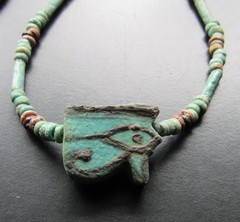 NILE Ancient Egyptian Eye of Horus Amulet Mummy Bead Necklace ca 600 BC