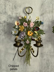 Vintage Italian Tole 13” Flower Wall Sconce (Set Of 2)