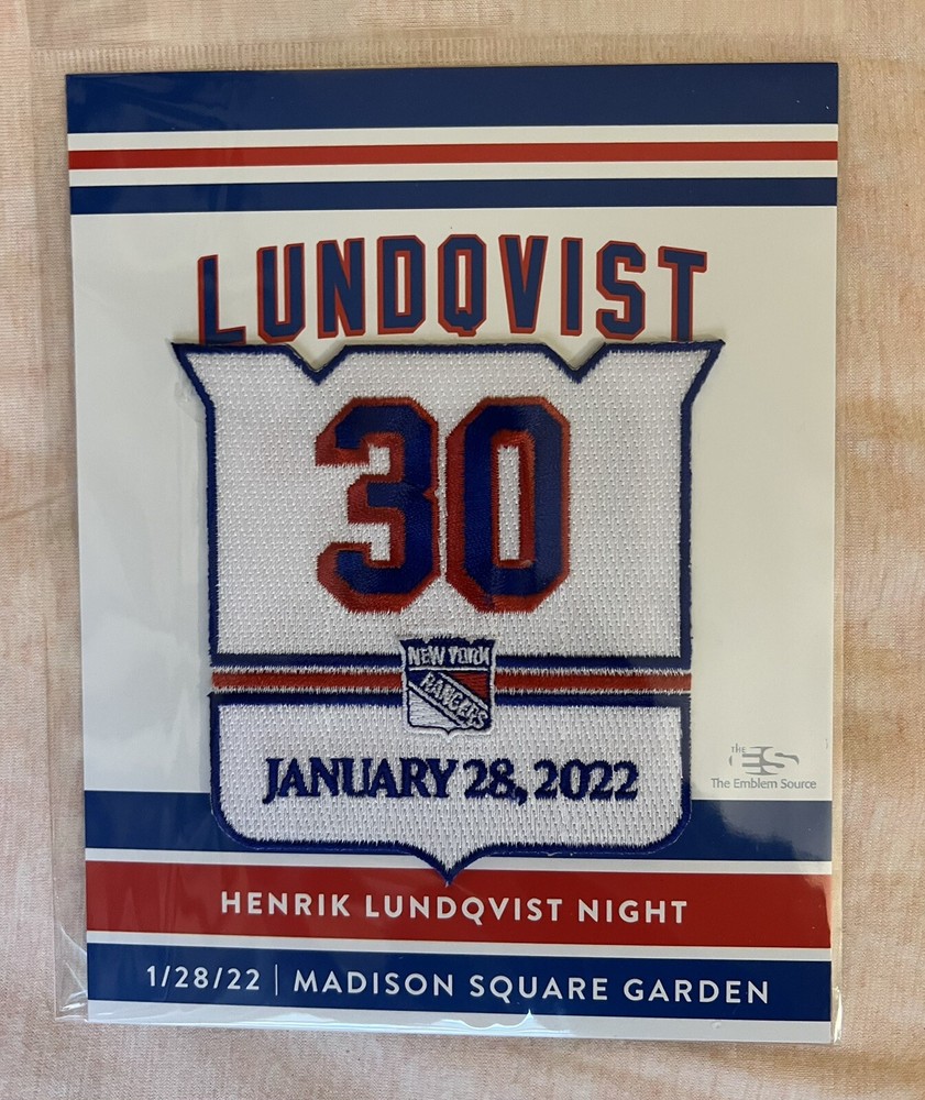 NY RANGERS PATCH HENRIK LUNDQVIST JERSEY RETIREMENT NIGHT #30 MSG 1/28/2022