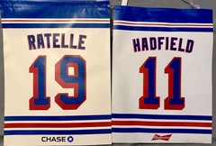 NY RANGERS BANNER SET JEAN RATELLE VIC HADFIELD RETIREMENT NIGHT MSG GAG LINE