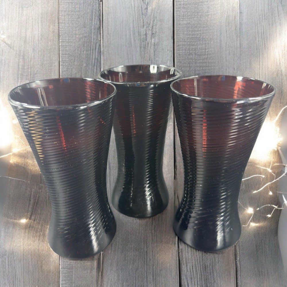 Venetian Hand Blown Art Glass Tumbler Drinking Glasses Cups Amethyst Optic Set 3