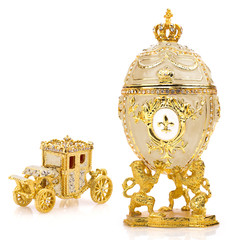 Royal Imperial Beige / Cream Faberge Egg Replica Large 6.6″ + Carriage by Vtry