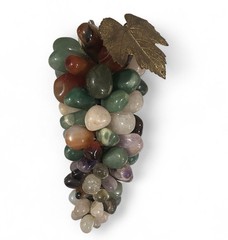 Stone Grape Cluster Leaf Polished Rose Quartz Jade Agate Multicolor VTG 6.50” In