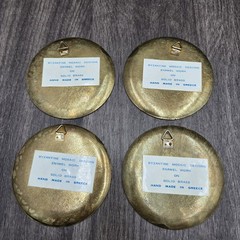 Byzantine Mosaic Brass Enamel Coasters Set Handmade Greece Religious Wall Art