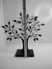 Vintage 2003 Metal Family Tree Photo Jewelry Display Stand Green Leaf Decor