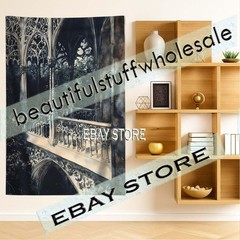 Gothic Castle Balcony Wall Hanging Tapestry Spooky Night 39X59 in