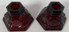 Set of 2 Vintage Avon 1876 Cape Cod Ruby Red Collection Hexagon Candle Holders