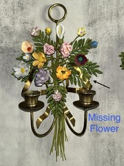 Vintage Italian Tole 13” Flower Wall Sconce (Set Of 2)