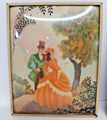 2 VTG ANTIQUE SILHOUETTE REVERSE PAINTED LOVERS CONVEX GLASS VICTORIAN PICTURES