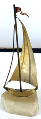 John Demott Metal Sailboat Sculpture Brass Onyx 8.5″ Signed