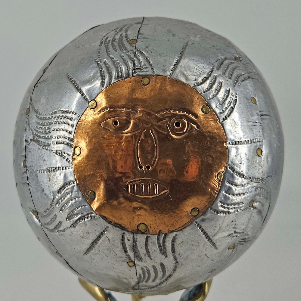 Hand made mixed metal stamped copper sun face Ball Orb Sphere decor