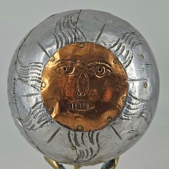 Hand made mixed metal stamped copper sun face Ball Orb Sphere decor