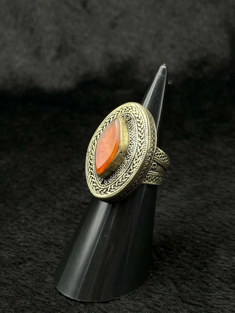 Beautiful Silver Old Afghanistan Unique Ring With Natural Carnelian Stone