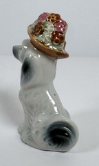 Pico NY Vintage Collectible Porcelain Grey & Black Poodle Figurine Hat w/Flowers