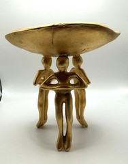 Modernist Gold-Tone Metal Tray with Three Sculpted Figures