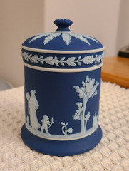 Dark Blue and White Wedgwood Jasperware Lidded Jar Approximately 4 1/2″ tall