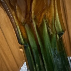Majolica Pedestal Ceramic Plant Stand Art Nouveau Green Brown 13.25x7x8.75”