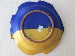 Ceramic Stoneware Pottery Fish Plate Candy Nut Dish Bowl Blue Drip Glaze Greece