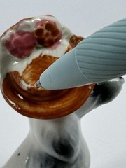 Pico NY Vintage Collectible Porcelain Grey & Black Poodle Figurine Hat w/Flowers