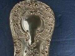 Gold Plated Ornate Floral & Scrolls Design 8″ Brush w/ White Bristles