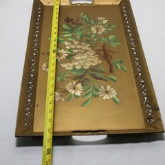 Large Vintage 22.5″ Metal Toleware Tray With Hand Painted Flowers Pilgrim Arts