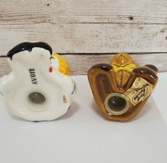 Vintage Avon Christmas Tree Hostess Ceramic Set Salt & Pepper Brazil Pomander