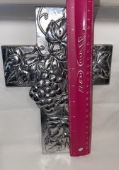 Beautiful Cast Aluminum 9 Inch Hanging Wall Cross Grapes Motif Fun