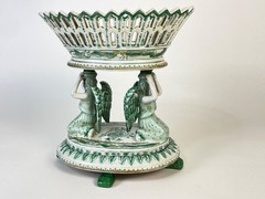 United Wilson Green porcelain double angels footed compote.