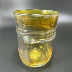 1984 Hand Blown Art Glass Single Tumbler Cup Yellow Opalescent Signed Jalitha