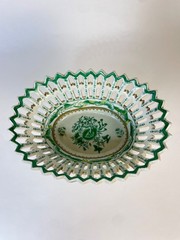 United Wilson Green porcelain double angels footed compote.