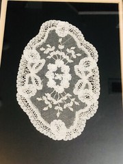Antique Delicate Handmade White Lace In A Gold Frame Ready to Hang 15” X 12”