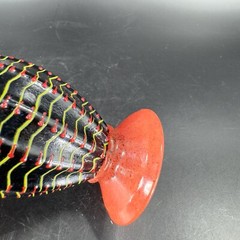 Hand Blown Studio Art Glass Vase Halloween Decor Artist Signed Red Black Spider
