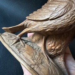 VINTAGE HAND CARVED WOODEN BIRD MATCH TOOTHPICK HOLDER MADE IN SWITZERLAND