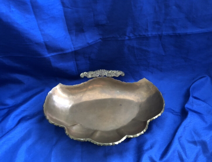 Art Nouveau Style Copper Footed Bowl With Brass Accents Scalloped Edge Vintage