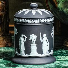 Neoclassical Antique 19th Century Wedgwood Black Jasperware Lidded Jar Tobacco