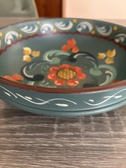 Vintage Norwegian Rosemaling Hand Painted Wood Bowl Folk Art 7.5” Floral Signed