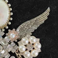 Framed Rhinestone & Faux Pearl Angel Jewelry Collage Wall Decor Art