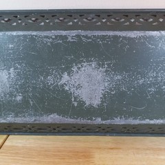 VTG MCM Pierced Metal Toleware Tole Serving Tray Handpainted Fish and Lures VGUC
