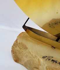 MCM Brass Sailboat 13″H Signed De Mott Sculpture Onyx Base Clipper Ship Sailing