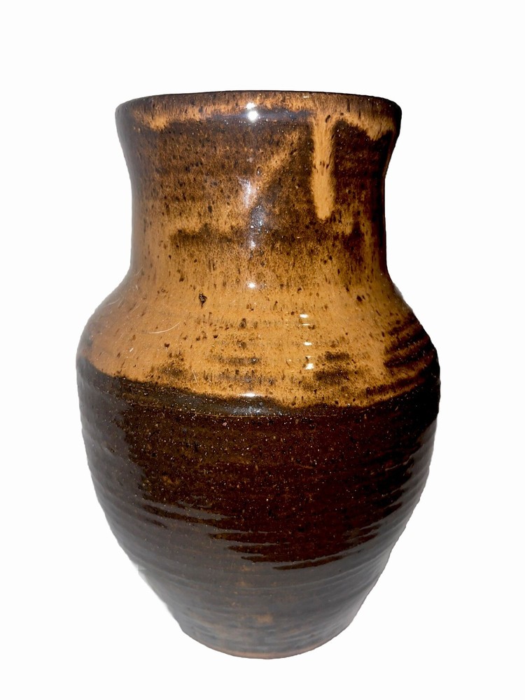 Vintage Studio Pottery 8 Inch Brown Drip Glaze Vase Signed Artist Miller