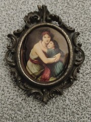 Vtg Small Ornate Victorian Style Gold Metal Framed Padded Fabric Print No glass