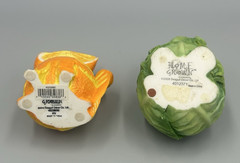 Set of 2 Enesco Home Grown Orange Tabby Cat & Green Cabbage Pig Figurines No Box