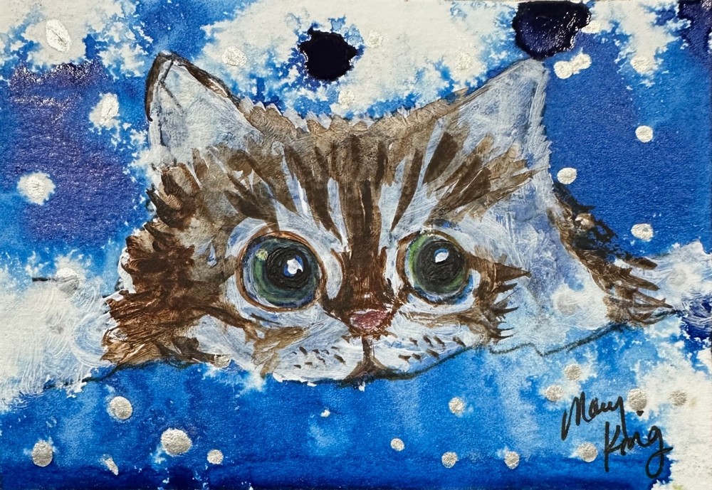 Original Mixed Media ACEO Painting by Mary King – Cat