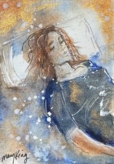 Original Watercolor ACEO Painting by Mary King – Dreaming – woman