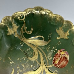 GDA Antique France Porcelain Limoges Hand Painted Tulips Green Gold Art Nouveau