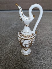 24K Gold Greek Gods & Goddesses Porcelain Ewer Jug Vase Handmade Greece MINT