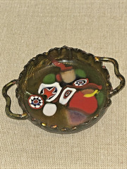 Art Enamel Millefiori on Copper Multicolor Miniature Trinket Tray Signed