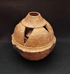 Vintage Folk Art Carved Brazil Nut Pod w/ Brazil Nuts Inside