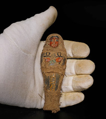 Authentic Ancient Egyptian Ushabti Set of 3 Wrapped in Linen Artifact Figure BC